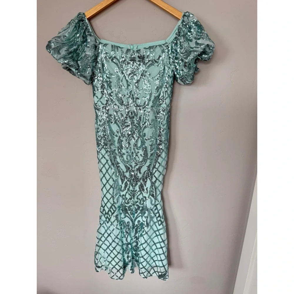 ALISA&LEO Girls Aqua Blue Sequin Mermaid Prom Dress Gown‎ Size 10Y